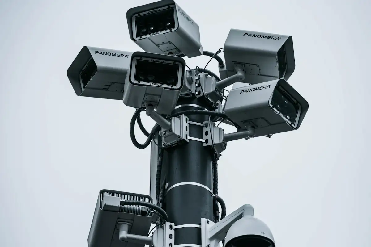 CCTV camera on a pole watching an estate entrance